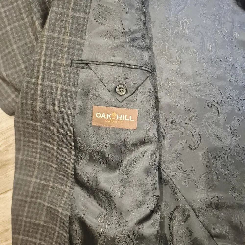 Oak Hill Mens Sport Coat Blazer 3XLT 54/56 Gray Plaid Wool Blend Big Tall